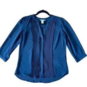 H&M navy pleat front blouse